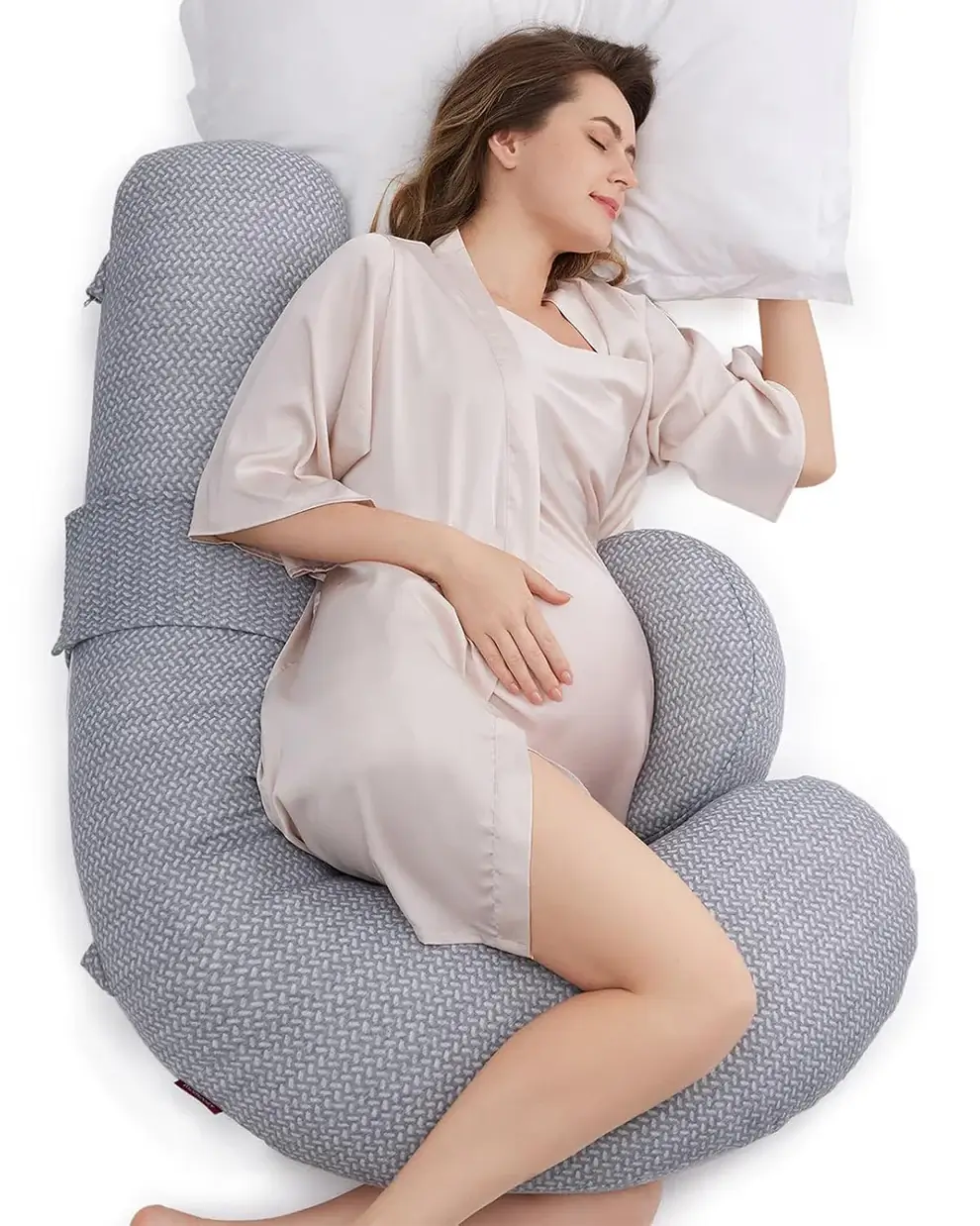Momcozy Original F Shape Pregnancy Pillow with Air Layer Cover Grey - Figura 2
