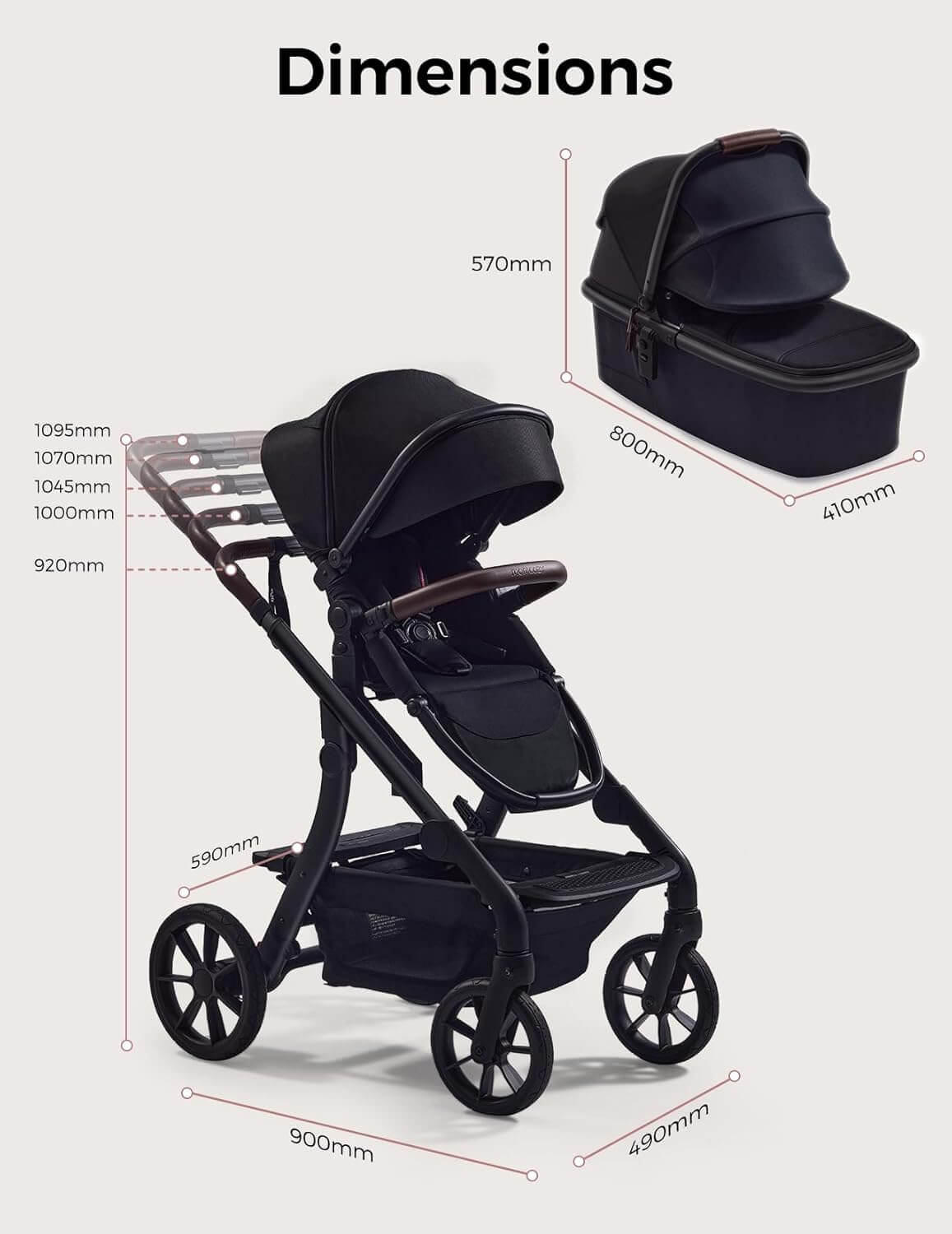 Momcozy ChangeGo Baby Stroller ST01, Convertible Single-to-Double-to-Wagon Stroller with 23 Configurations, Carry-cot and Seat Included, Large PU Wheels, All-Wheel Suspension & Extendable UPF50+ Canopy | - Figura 8